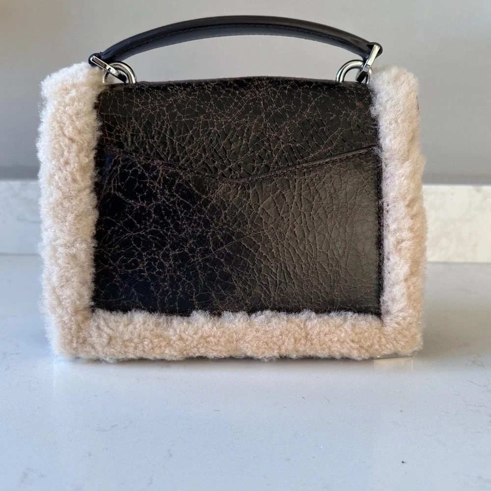 NWT | The Kooples | Leather Shearling-Trim Emily Cross-Body Bag - Picture 6 of 10